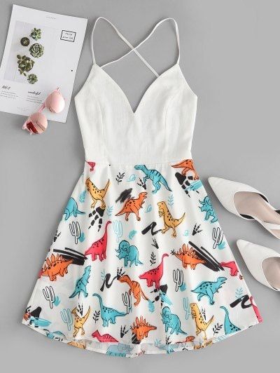 Dinosaur Aesthetic, Dinosaur Outfit, Mini Dresses, Teen Fashion Outfits, Dinosaur Print, Cami Dress, Two Piece Outfit, Dress White, Dinosaurs