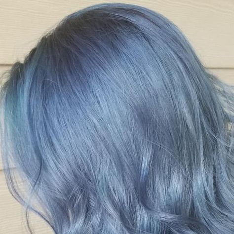 Muted Blue Hair, Smokey Blue Hair, Dusty Blue Hair, Denim Blue Hair, Denim Hair, Matrix Color, Pulp Riot Hair, Hair Curls, Pulp Riot