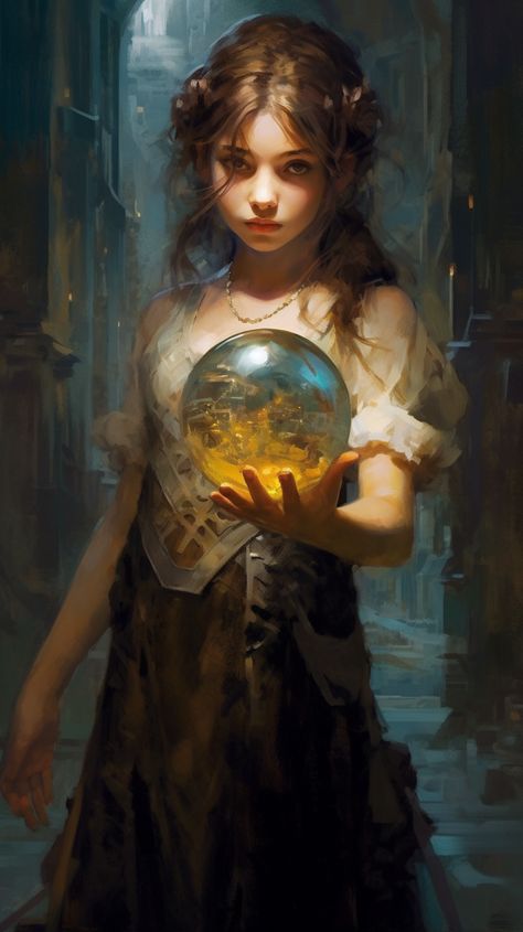 Best of Midjourney V5 Showcase overseen by ThetaCursed, License: CC BY-NC 4.0 Woman Holding Crystal Ball, Holding A Crystal Ball, Painting Of A Woman, Eva Green, Women Art, Aesthetic Painting, Crystal Ball, Female Art, A Woman