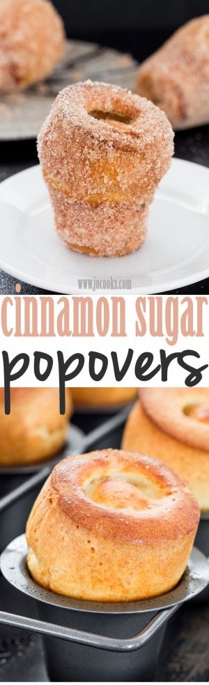 These churro popovers are light, they're puffy, so buttery, they're cinnamon sweet heaven! Need I say more? Churro Popovers, Pastry Ideas, Popover Recipe, Salted Caramels, Baking Treats, Jo Cooks, Breakfast Rolls, Recipes Bread, Yorkshire Pudding