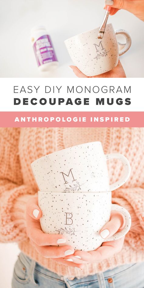 Tea Cups Diy, Diy Mug Designs, June Crafts, Diy Decoupage, Monogram Coffee Mug, Letter Mugs, Crafts Diy Projects, Reading Diy, Diy Monogram