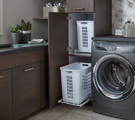 Modern Laundry Room with Martin door style - Modern - Laundry Room - Other - by UltraCraft Cabinetry | Houzz Build Laundry Room, Laundry Room Shelving Ideas, Room Shelving Ideas, Laundry Room Shelving, Laundry Bins, Modern Laundry Room, Sorting Clothes, Grey Laundry Rooms, Laundry Room Lighting