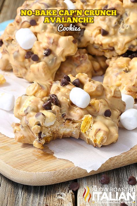 No-Bake Cap'n Crunch Avalanche Cookies Creamy Peanut Butter Fudge, Captain Crunch Cereal, Avalanche Cookies, Cap'n Crunch, Captain Crunch, Capn Crunch, Crunch Recipe, The Slow Roasted Italian, Crunch Cereal