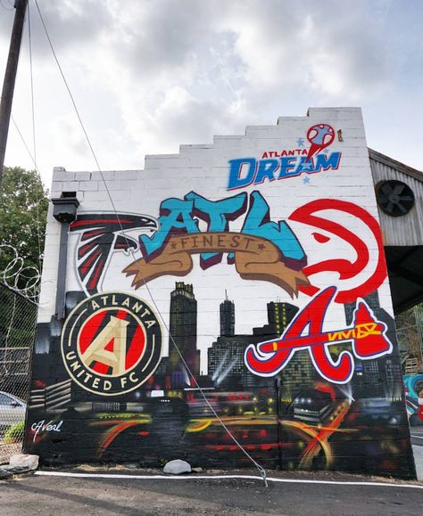 A mural located in Atlanta. Click to get the address. Atlanta Braves Wallpaper, Atlanta Tattoo, Brave Wallpaper, Motivation Art, Atlanta United Fc, Art District, Top Outfit, Beauty Design, Indian Festivals