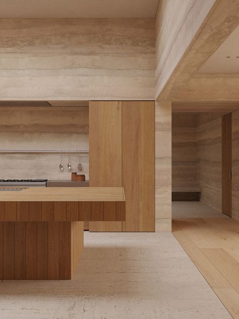 Subtle Home Design With Rammed Earth Walls Large Bathroom Sink, Rammed Earth Homes, Rammed Earth Wall, Natural Wood Flooring, Interior Minimalista, Rammed Earth, Pendant Lighting Dining Room, Earth Homes, Country Homes