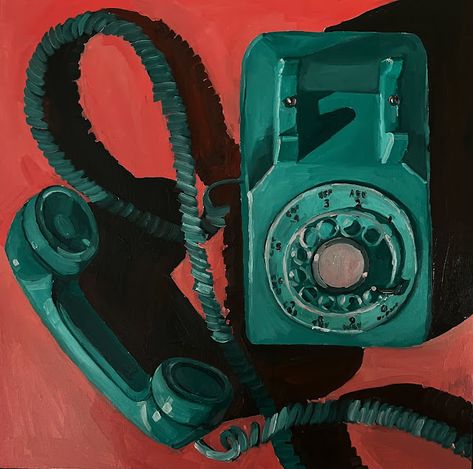 Retro Phone Painting, Vintage Phone Illustration, 80s Painting, Telephone Drawing, Higher Art, New Mommy, Object Drawing, Portfolio Ideas, Retro Phone