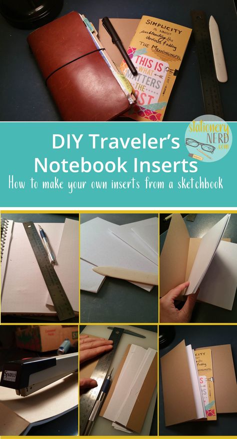 Learn how to make your own traveler's notebook inserts from a spare sketchbook or dot grid paper pad. A step-by-step DIY guide for cheap & creative inserts. Diy Travelers Notebook Inserts, Travelers Notebook Setup, Midori Travelers Notebook Inserts, Travelers Notebook Inserts, Diy Travelers Notebook, Midori Notebook, Diy Travel Journal, Traveler Notebook Inserts, Midori Travelers Notebook