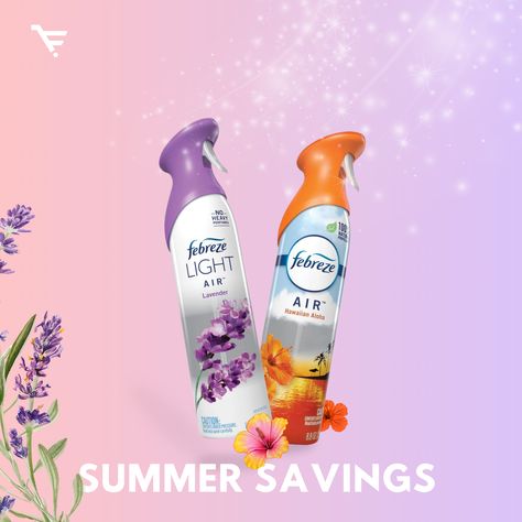 Refresh Your Space with Febreze!🌞  As temperatures rise, keep your home smelling fresh with scents like Lavender and Hawaiian Aloha. Febreze eliminates odors and revitalizes fabrics, carpets, and upholstery, making summer indoors more enjoyable. flipcost.com  #Febreze #SummerScents Summer Savings, Smell Fresh, House Smells, Air Fresheners, Scents, Upholstery, Lavender, Spray, Quick Saves