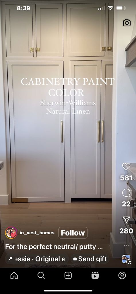 Natural Linen Sherwin Williams, Mud Room Colors, Bathroom Cabinet Colors, Kitchen Cabinet Color Ideas, Spanish Home Decor, Beige Cabinets, Modern Lake House, Hudson Homes, Sherwin Williams Paint Colors