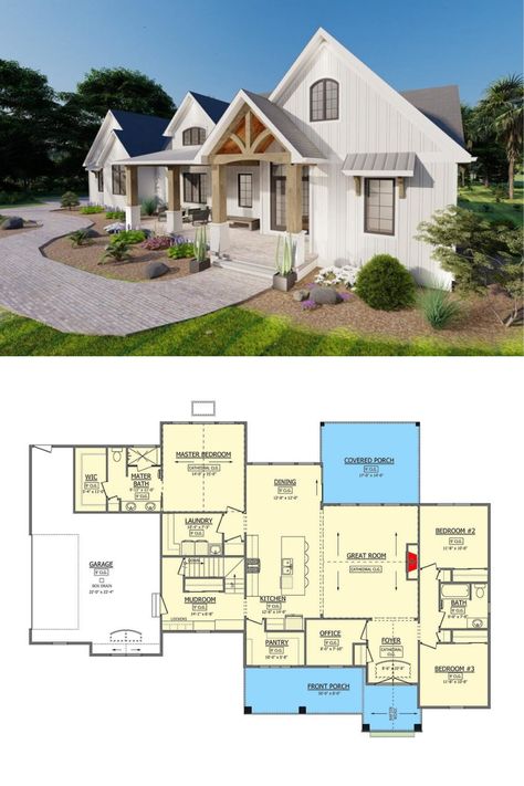 Floor Plan With Bonus Room, New American House Plans, Craftsman Farmhouse Plans, Craftsman Farmhouse, Bungalow Floor Plans, American House Plans, Farmhouse Floor Plans, Garage Floor Plans, Barndominium Ideas Floor Plans