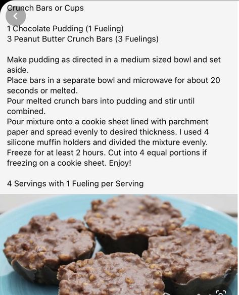 Optavia Fuelings Hacks, Optavia Dessert Recipes, Dessert Hacks, Lean Protein Meals, Green Desserts, Peanut Butter Crunch, Crunch Bar, Lean And Green Meals, Chocolate Pudding