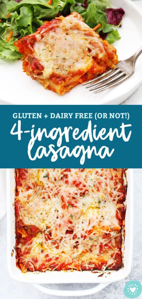 Four Ingredient Lasagna - This EASY lasagna recipe takes just 4(!!!) ingredients and tastes amazing. Don't miss our tips for making this a gluten free dairy free dinner! // gluten free lasagna recipe // dairy free lasagna recipe // gluten free freezer meal // sausage lasagna #lasagna #pasta #glutenfree #dairyfree #easydinner #freezerdinner #dairy #dairy #life Dairy Free Lasagna Recipe, Gluten Free Lasagna Recipe, Gluten Free Freezer Meals, Dairy Free Lasagna, Gluten Free Dairy Free Dinner, Dinner Gluten Free, Lasagna Recipe With Ricotta, Sausage Lasagna, Gluten Free Dinner Easy