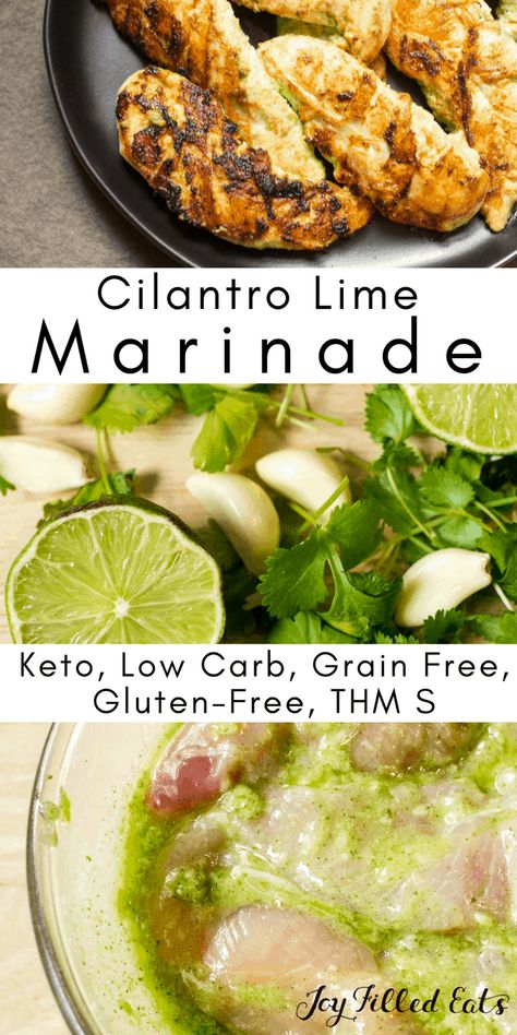 Cilantro Lime Chicken Marinade - Low Carb, Keto, Grain-Free, Gluten-Free, Dairy-Free, THM S, 5 Ingredients - One of my favorite ways to liven up chicken is to use a flavorful marinade. A handful of fresh herbs plus garlic and citrus juice transform a plain old piece of chicken into something spectacular. This Cilantro Lime Chicken Marinade will become a staple as quickly in your kitchen as it has in mine. With just 5 ingredients you can add so much flavor. Lime Chicken Marinade, Cilantro Lime Chicken Marinade, Cilantro Lime Marinade, Lime Marinade For Chicken, Lime Marinade, Paleo Chicken Recipes, Joy Filled Eats, Cilantro Lime Chicken, Chicken Marinade