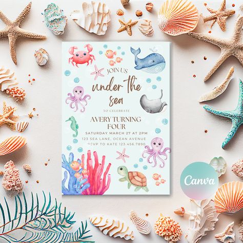 Under The Sea Party Invitations, Under The Sea Invitations, Under The Sea Birthday Invitations, Under The Sea Invites, Printable Under The Sea, Sea Invitation, Underwater Birthday, Under The Sea Birthday, Ocean Party