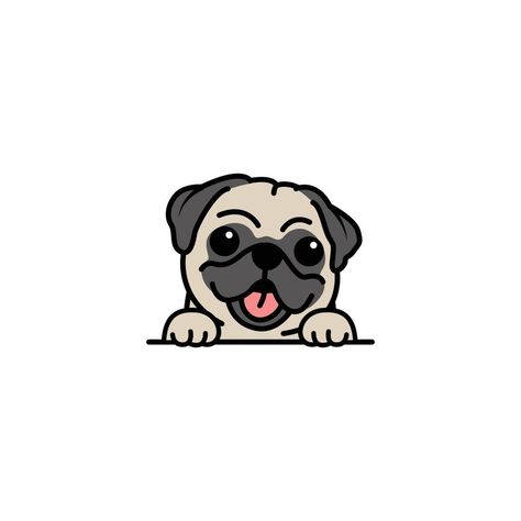 Cute dibujos animados de perro pug, ilustración vectorial Dog Cartoon, Pug Dog, 4 In 1, Pug, Premium Vector, Wall