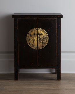 H6ES4 Antique Wood Cabinet horchow $545 Neiman Marcus Furniture, Asian Cabinet, Asian Bedroom, Curio Cabinets, Chinese Interior, Dresser Design, Illustration Studio, Asian Furniture, Traditional Bathroom Vanity