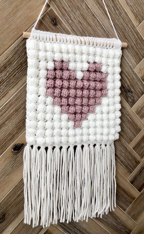 Excited to share this item from my #etsy shop: Bobble Heart Wall Hanging #decor #boho #tassel #valentines #tapestry #macrame #crochet #bobble #heart Crochet Heart Wall Hanging Pattern Free, Crochet Heart Wall Hanging, Valentines Macrame, Crochet Wall Hanging Pattern Free, Making Mustard, Macrame Pillows, Macrame Heart Wall Hanging, Heart Macrame, Tapestry Macrame