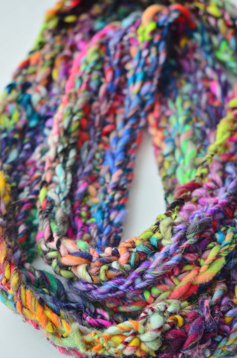 Crochet Loop Infinity Scarf Using Bulky Handspun Art Yarn — 222 Handspun Loops & Threads Patterns, Art Yarn Projects, Handspun Yarn Projects, Crochet Thread Patterns, Yarn Art Projects, Crochet Loop, Thread Pattern, Handspun Art Yarn, Yarn Patterns