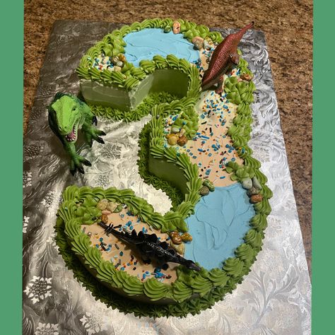 Number 4 Dinosaur Cake, 4 Dinosaur Cake, Dinosaur Birthday Cake, Dinosaur Birthday Cakes, Dinosaur Themed Birthday Party, Third Birthday Party, Dinosaur Cake, Occasion Cakes, Third Birthday