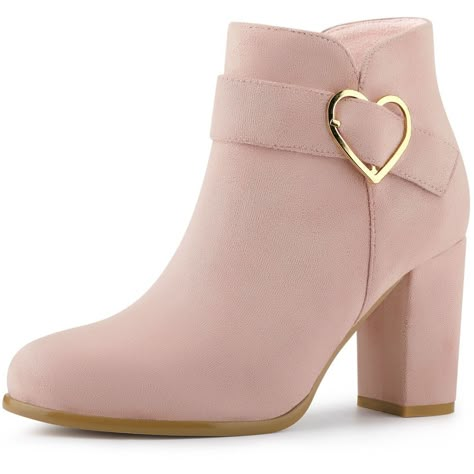 Short Heels Outfit, Shoes For Women Heels, Cute Ankle Boots, Block High Heels, Dust Pink, Chunky Ankle Boots, Gorgeous Boots, Color Dust, Chunky Heel Ankle Boots