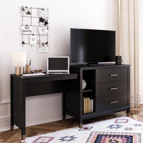 Dresser With Gold Hardware, Dresser Black, Cosmoliving By Cosmopolitan, Dresser Top, Your Pretty, Drawer Shelves, Furniture Warehouse, American Furniture, L Shaped Desk