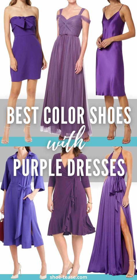 Purple Prom Dress Accessories, Dark Purple Dress Accessories, Wedding Guest Outfit Purple, Purple Wedding Outfits For Guest, Purple Satin Dress Outfit, Mauve Dress Outfit Wedding, Light Purple Dress Outfit, Purple Heels Outfit, Dark Purple Outfit Ideas