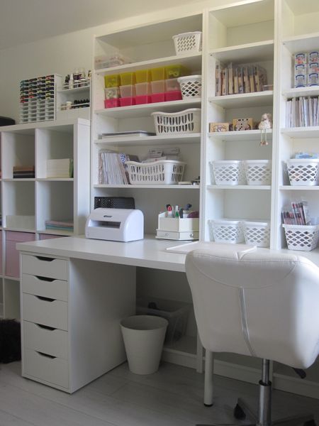 Craft Room Printer Storage, Kallax Craft Room, Craft Room Desk, Office Craft Room Combo, Ikea Crafts, Ikea Craft Room, Small Craft Rooms, Sewing Room Inspiration, Room Organisation