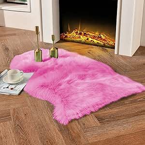 duduta Hot Pink Faux Sheepskin Throw Rug 2x3 ft, Fluffy Shag Fur Seat Chair Covers Washable Fur Chair, Fuzzy Rug, Faux Fur Area Rug, Faux Sheepskin Rug, Sheepskin Throw, Faux Fur Rug, Fluffy Rug, Pink Faux Fur, Pink Area Rug