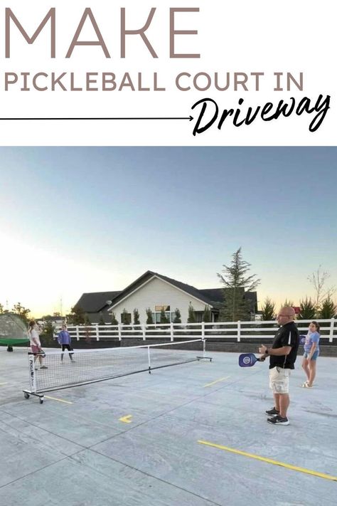 If you have the driveway space, it is fast and easy to make your very own driveway pickleball court. All you need is the concrete/asphalt space, a portable net, portable pickleball lines, a couple of pickleball paddles, and regulation plastic balls. It’s fantastic to accomplish two goals with a single setup. I’m sharing the simple process of transforming your driveway into a functional pickleball court. Driveway Pickleball Court, Diy Pickleball Court, Sports Court, Paddle Ball, Honey Do List, Pickleball Court, Sport Court, Lawn And Landscape, Funky Junk