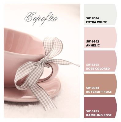 Paint colors from Chip It! by Sherwin-Williams Tea Rose Color, Rose Color Palette, Colour Coordination, Sherwin Williams Extra White, Bakery Shop Design, Paint Palettes, Home Decor Colors, Bakery Logo Design, Color Crush