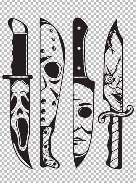 Cool Horror Tattoos, Horror Themed Tattoos Stencil, Horror Movie Line Art, Horror Movie Characters Drawing Outline, Cute Horror Tattoo, Classic Horror Characters, Vinyl Tattoo, Horror Svg Free Files For Cricut, Horror Svg Free