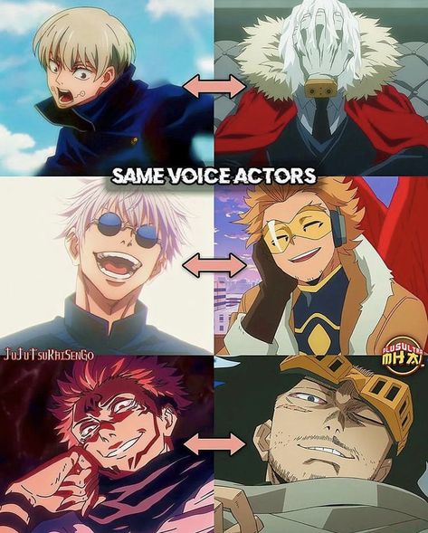 Mha X Jujutsu Kaisen, Jjk Mha Crossover, Jujutsu Kaisen X My Hero Academia, Jjk Voice Actor, Mha X Jjk, Jujutsu Kaisen Actor Au, Mha Two Heroes, All Mha Characters, Mha Voice Actors