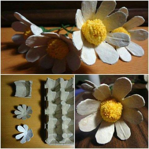 Egg Box Craft, Egg Carton Art, Egg Carton Flowers, Diy Flores, Egg Carton Crafts, Paper Flowers Craft, Small Bathroom Ideas, Paper Towel Roll Crafts, Christmas Gift Basket