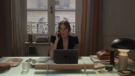 The desk lamp 'House Doctor' by Sylvie Grateau (Philippine Leroy-Beaulieu) in the series Emily in Paris (Season 2 Episode 6) | Spotern Office Images, Hood By Air, Metallic Jacket, Emily In Paris, Paris Apartments, The Desk, House Doctor, Desk Lamp, Home Projects