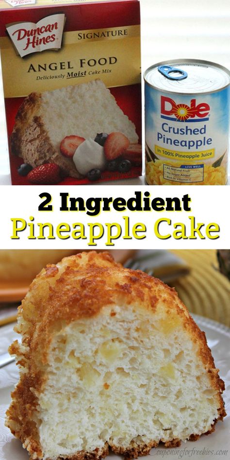 Pineapple Sponge Cake Recipes, Sponge Cake Ideas, Two Ingredient Cakes, Picnic Dessert, 2 Ingredient Cakes, Pineapple Angel Food, Pineapple Cake Recipe, Angel Food Cake Pan, Super Easy Desserts