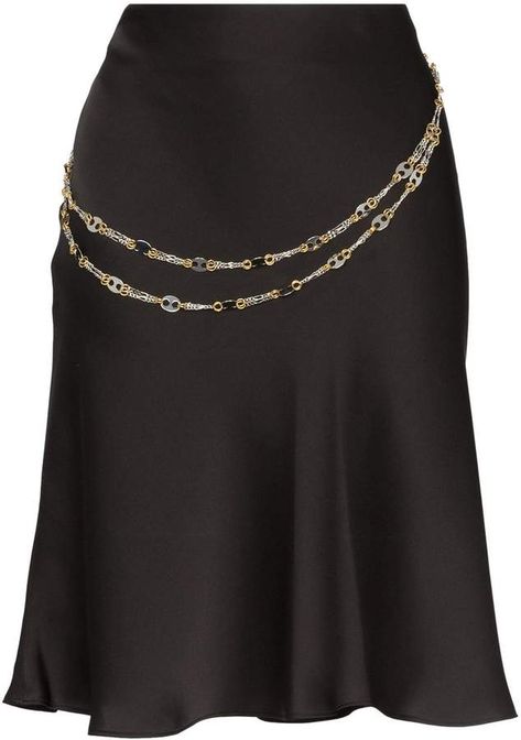 Paco Rabanne chain belt short #skirt Skirt With Chain Belt, Black Satin Skirt, Chain Skirt, Church Fits, Chain Belts, The Fashion Industry, Belted Shorts, Black Friday Promotions, White Belt