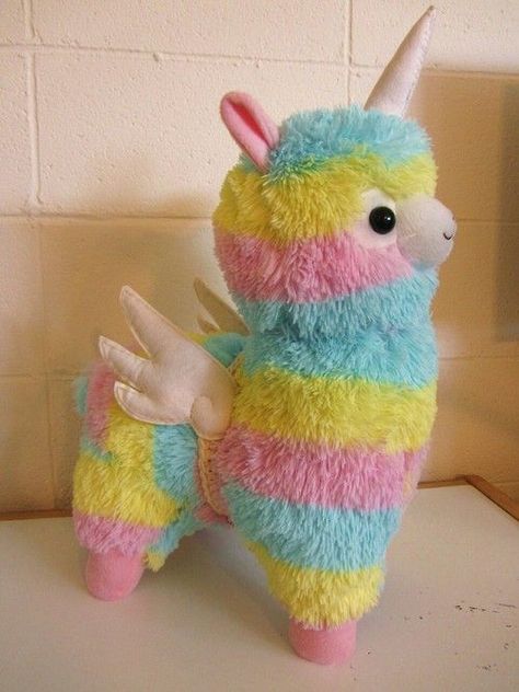 Rainbow Unicorn, A Rainbow, Llama, Stuffed Animal, Rainbow, Pink, Blue, Color