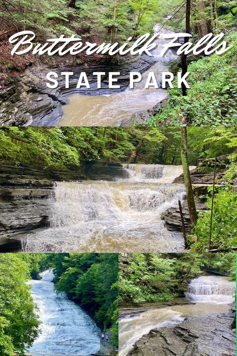 Buttermilk Falls State Park is a gorgeous park. While it is smaller than Stony Brook and Watkins Glen, it was definitely just as beautiful and impressive. I actually thought the waterfalls were more abundant, and the way they flowed into one another was, in my opinion, much more dramatic than the other parks. Buttermilk Falls State Park also appeared to be a lot less crowded. Buttermilk Falls, New York State Parks, Stony Brook, Ithaca Ny, Watkins Glen, Beautiful Waterfalls, New York Travel, New York State, Paris Travel