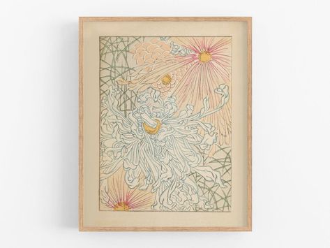 Flower Art Wall, Japanese Chrysanthemum, Swans Art, Wall Decor Vintage, Art Japonais, Japanese Woodblock Printing, Flowers Art, Vintage Art Prints, Ex Libris