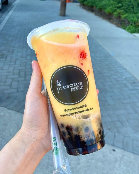 #Repost @12amsnacking . Tried Mango Sunrise (mango  passion fruit slush) from @presoteaab today! The drink typically comes with mango pearls but they were out when I went today  but it was still super tasty and delicious !!             #bubbletea #bbt #boba #mango #passionfruit #slush #calgary #calgaryeats #calgaryfood #yyc #yycliving #bubbleteayyc #yycnow #yyceats #yycrestaurants #curiocitycalgary #dishedyyc #food #foodphotography #foodstagram #foodie #instafood Mango Pearls, Boba Mango, Mango Passionfruit, Fruit Slush, Bubble Pictures, Wishlist 2024, San Pellegrino, Boba Tea, Passion Fruit