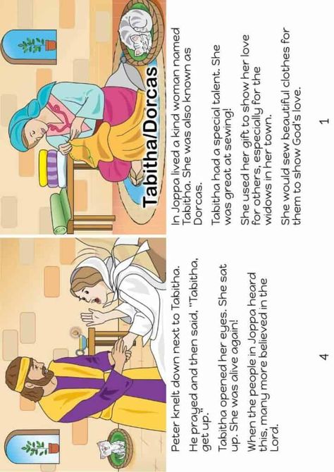 Tabitha (Dorcas) Acts 9 Bible story for kids Dorcas Bible Lesson, Peter And Tabitha Bible Craft, Tabitha Bible Story, Bible Story For Kids, Bible Lesson For Kids, Free Bible Coloring Pages, Trueway Kids, Acts 9, Story Crafts