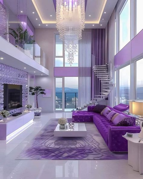 Dream House Decor Ideas, Purple House Interior Ideas, Purple Living Room Decor, Interior Design Purple, Purple Interior Design, Purple Furniture, Purple Living Room, Purple Bedrooms, Dream Bedroom Inspiration