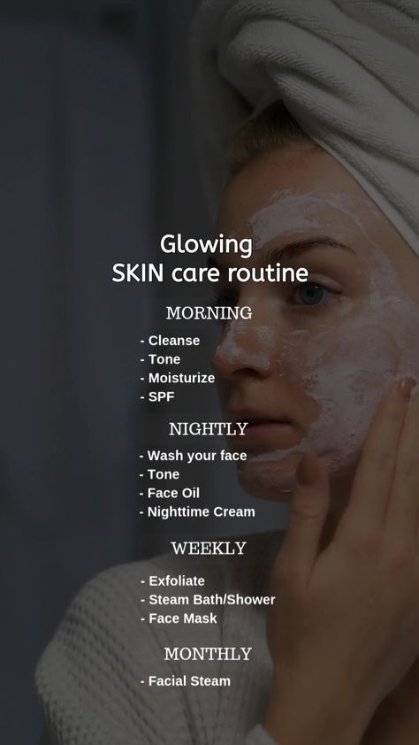 Glowing Skin care routine 💫 Glowing Skin Hacks, Glowing Skin Care, Beginner Skin Care Routine, Beauty Treatments Skin Care, Diy Serum, Ayurvedic Skin Care, Skincare Hacks, Skin Advice, Clear Healthy Skin