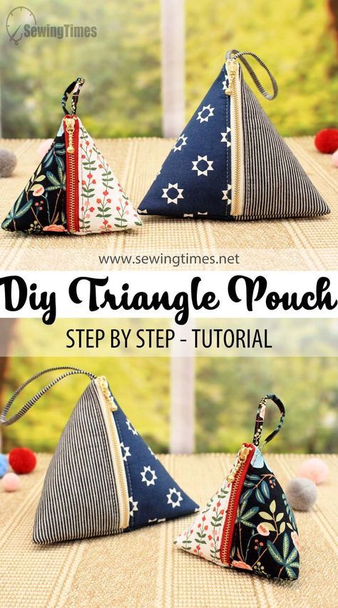 Triangle Zipper Pouch, Pyramid Bag, Diy Pouch No Zipper, Triangle Pouch, Sac Diy, Pouch Diy, Scrap Fabric Crafts, Triangle Bag, Diy Bag Designs