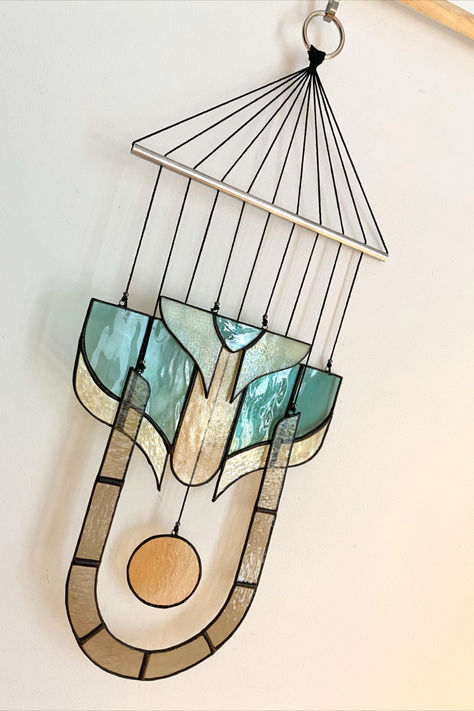 Modern Stained Glass Art, Stained Glass Mobile, Stained Glass Art Deco, Glass Mobile, Glass Art Deco, Modern Stained Glass, Modern Wall Hanging, Art Deco Decor, Deco Decor