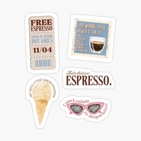 Get my art printed on awesome products. Support me at Redbubble #RBandME: https://www.redbubble.com/i/sticker/sabrina-espresso-pack-by-karma-style/160427475.JCQM3?asc=u Sticker Design Inspiration, Cute Laptop Stickers, Collage Phone Case, Making Stuff, Scrapbook Stickers Printable, Stationary School, Phone Stickers, Collage Making, Scrapbook Printables