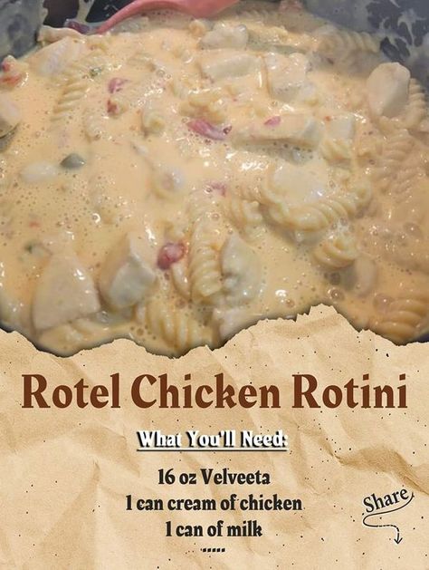 Food recipes Chicken And Rotini, Rotel Chicken, Velveeta Cheese, The Soup, Cream Of Chicken, Cream Of Chicken Soup, Chicken Soup, Casseroles, Rice