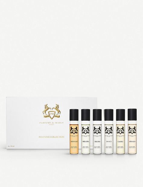 PARFUM DE MARLY - Feminine Discovery Collection set | Selfridges.com Cassili Parfums De Marly, Parfum De Marly Herod, Parfums De Marly Percival, Valaya Parfums De Marly, Parfums De Marly Layton Exclusif, Gather Round, Parfums De Marly, Small Bottles, Scents