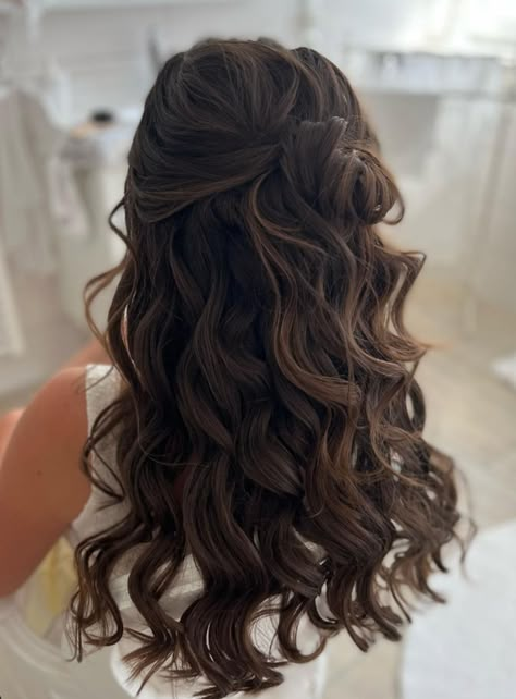 Loose Curls Bridesmaids Hairstyle For Medium Length Hair Medium Length Hair Curls Wedding, Medium Length Curls Wedding, Loose Curl Hairstyles Medium Length, Curls On Medium Hair, Loose Curls Hairstyles Wedding, Shoulder Length Curled Hairstyles, Medium Length Wavy Wedding Hair, Loose Curls Medium Length Hair Wedding, Loose Hairstyles Wedding