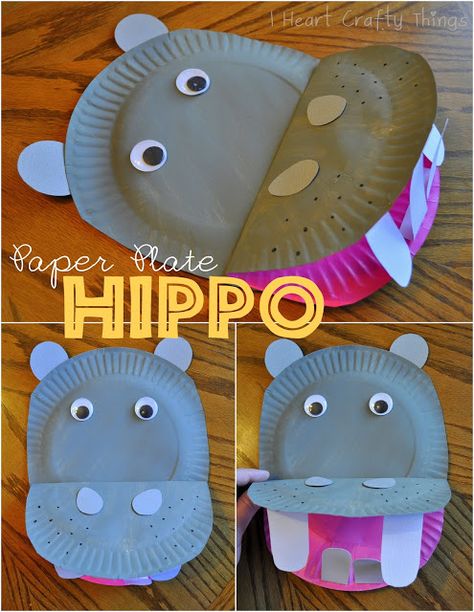 Inspired by her daughter's favorite stories - this Paper Plate Hippo came to be! Try it at home with @iheartcrafty's how-to (and prepare to get messy)! Kuda Nil, Hippo Crafts, Jungle Crafts, Zoo Crafts, Paper Plate Animals, Paper Plate Crafts For Kids, Animal Crafts For Kids, Daycare Crafts, Paper Plate Crafts